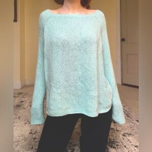 Wooden Ships Blue Crew Neck Sweater Chunky Knit Lightweight Summer Beach Coverup